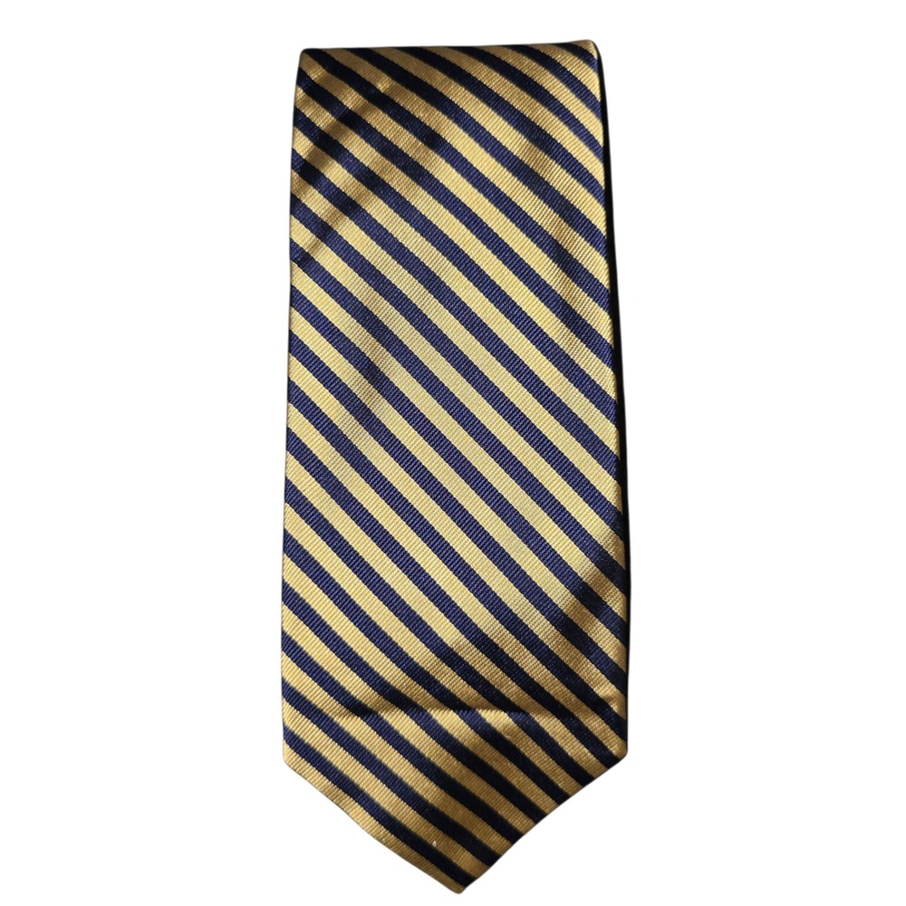 Brooks Brothers Makers Tie Gold Navy Blue‎ Striped Silk Necktie Classic